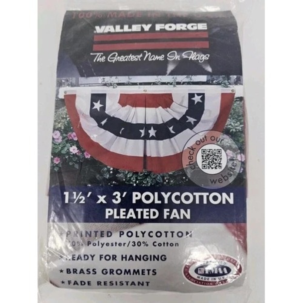 Valley forge Flag Pleated 18" X 36" Polycotton 100% USA Made